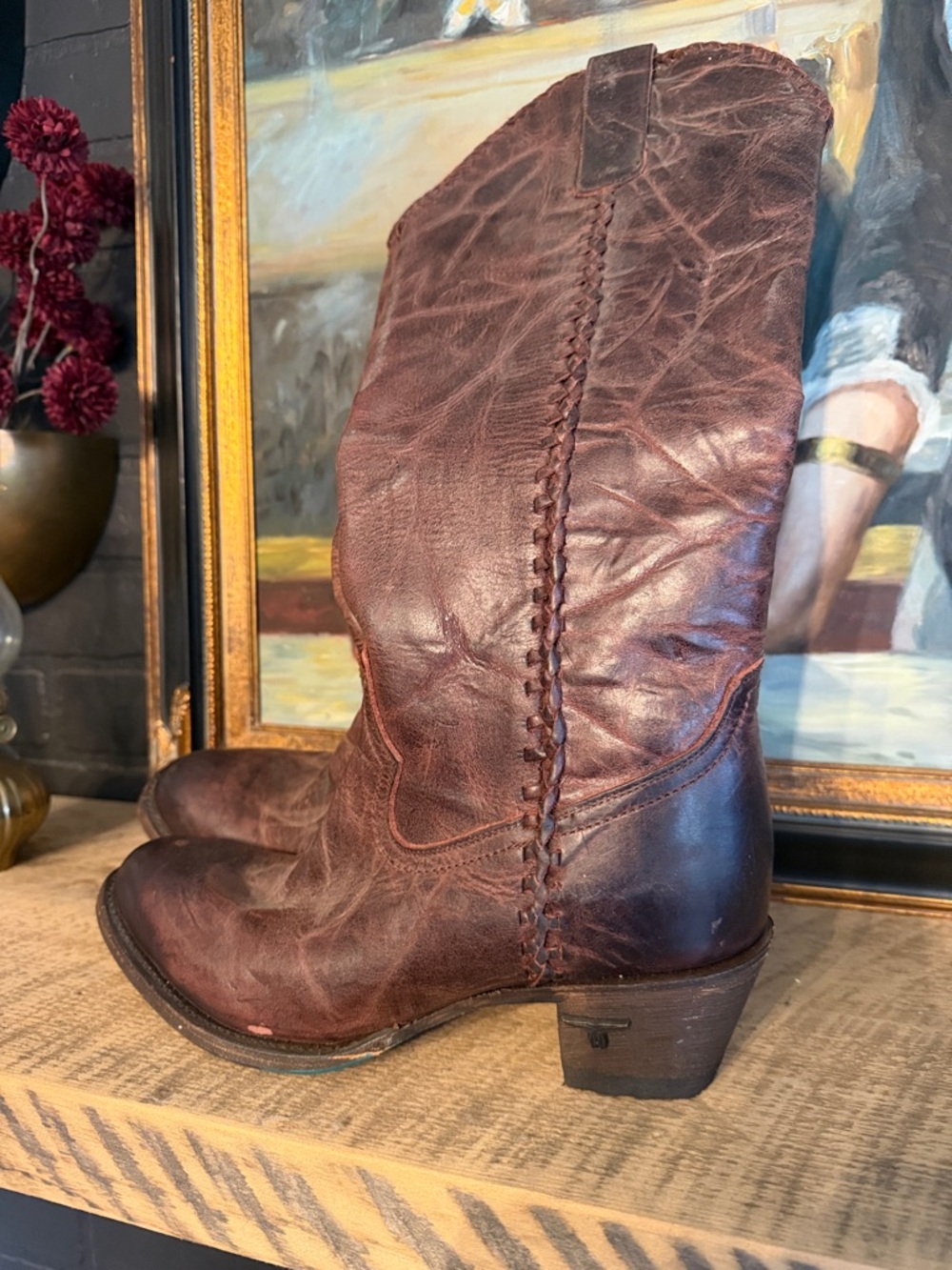 Women's Brown Leather Heeled Boots - Classic Western Style
